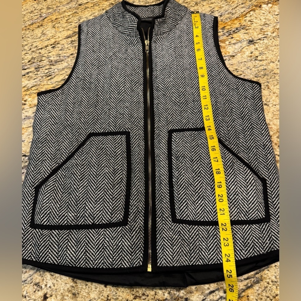 Women's Meerokeety Black White Herringbone Vest Zip Up With Pockets Size Medium - Picture 8 of 8